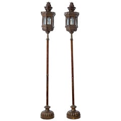 Vintage Pair of Early 20th Century Copper Venetian Lamps on Poles