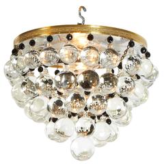 Mid-Century Modern Chandelier with Crystal Ball Accents