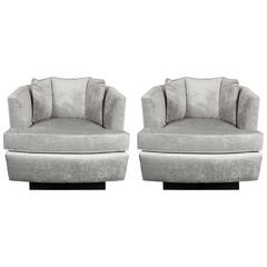 Pair of Mid-Century Swivel Armchairs by Harvey Probber in Platinum Velvet