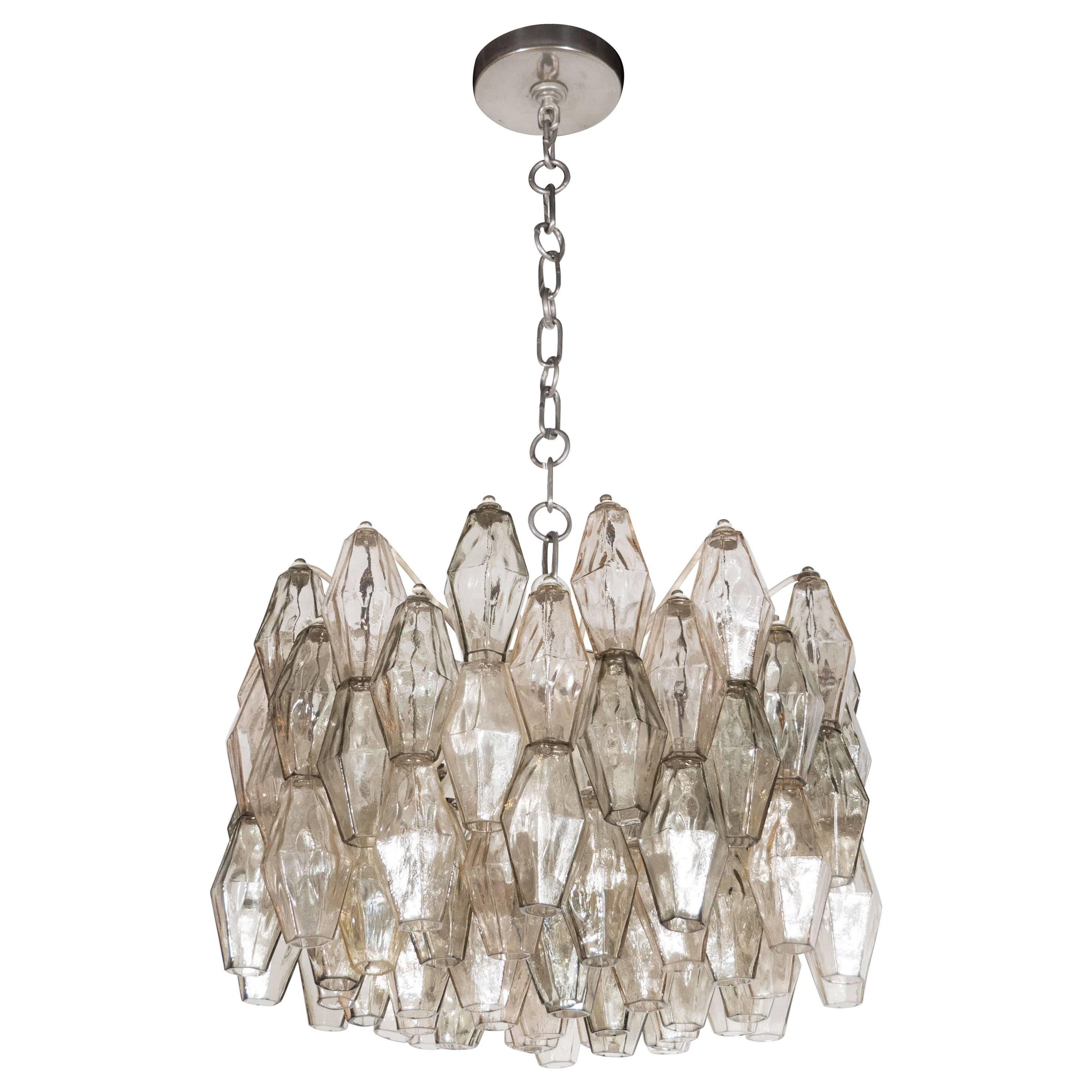 Mid-Century Signed Venini Polyhedral Chandelier in Smoked Gold and Gray