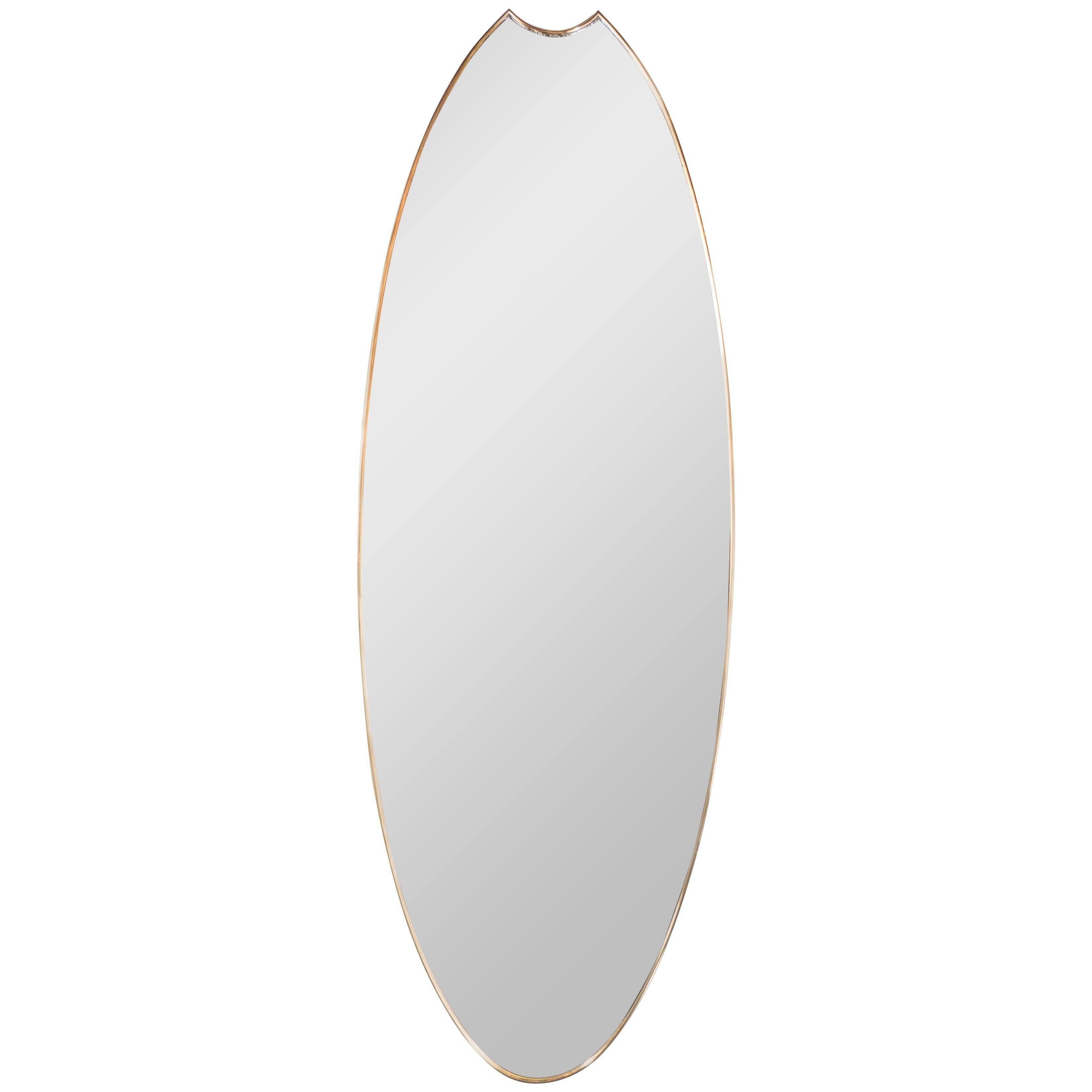 Gorgeous Italian Mid-Century Oval Wall Mirror with Polished Brass Frame