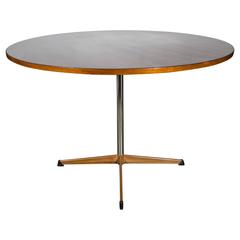 Mid-Century Modernist Round Dining Table in Walnut and Chrome