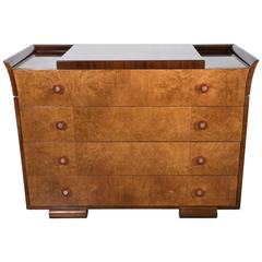Art Deco Skyscraper Style Chest in Bookmatched Burled Elm, Mahogany and Walnut 5