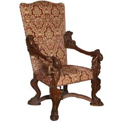 Important Italian Baroque Style Walnut Open Armchair 3