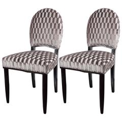 Art Deco Pair of Occasional Chairs in Patterned Platinum Velvet, Style of Follot 12