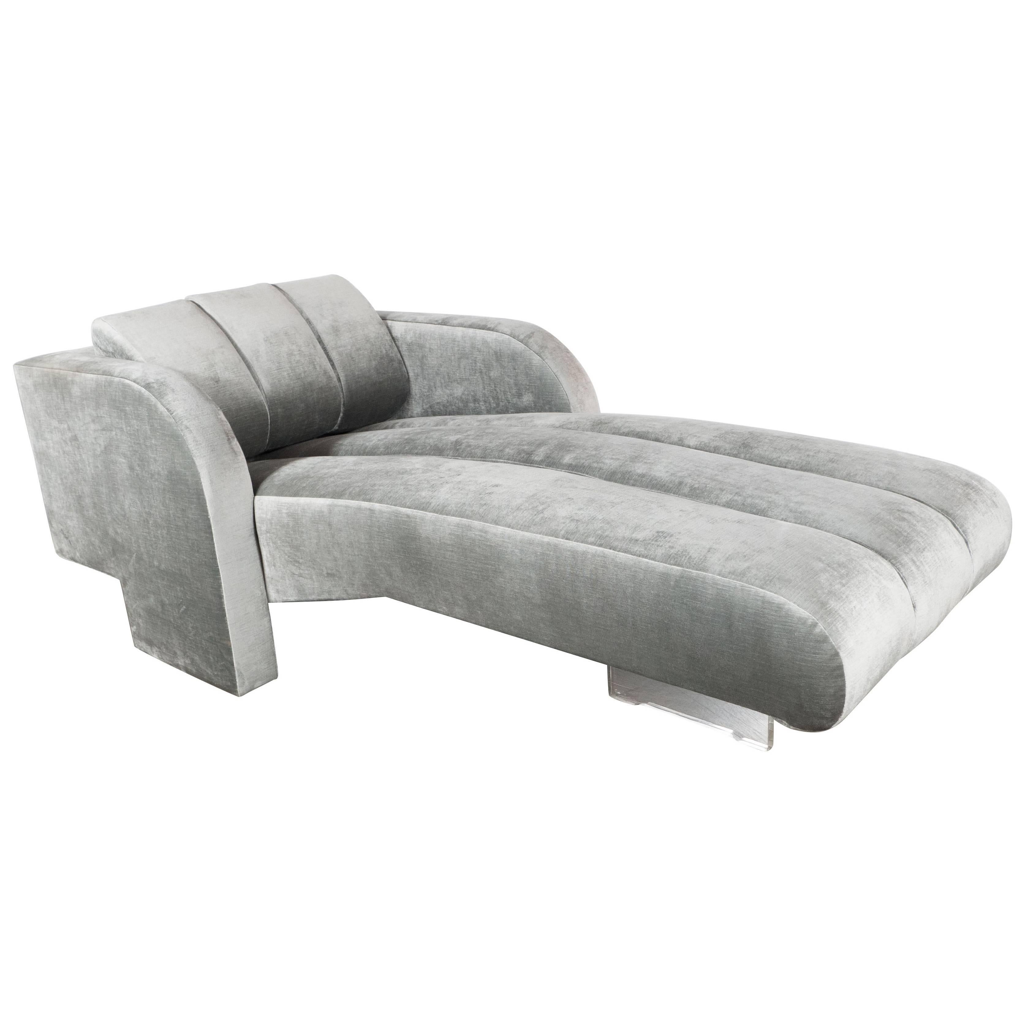 Luxe Mid-Century Velvet Chaise Longue from the Omnibus Series by Vladimir Kagan