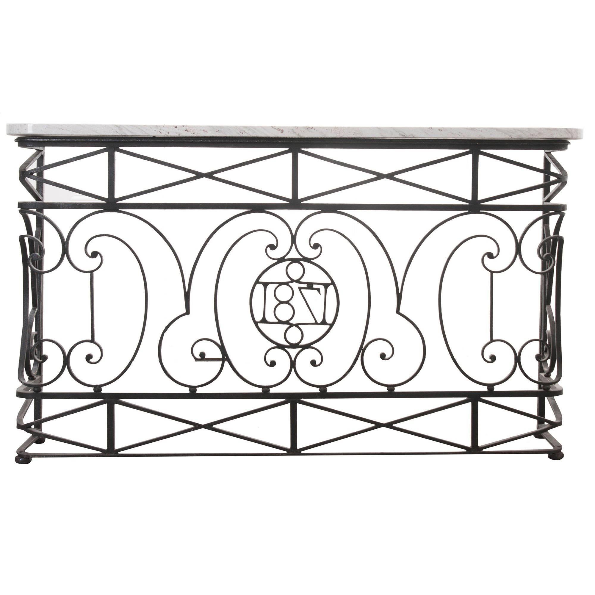 French 19th Century Iron Balcony Console with Marble Top