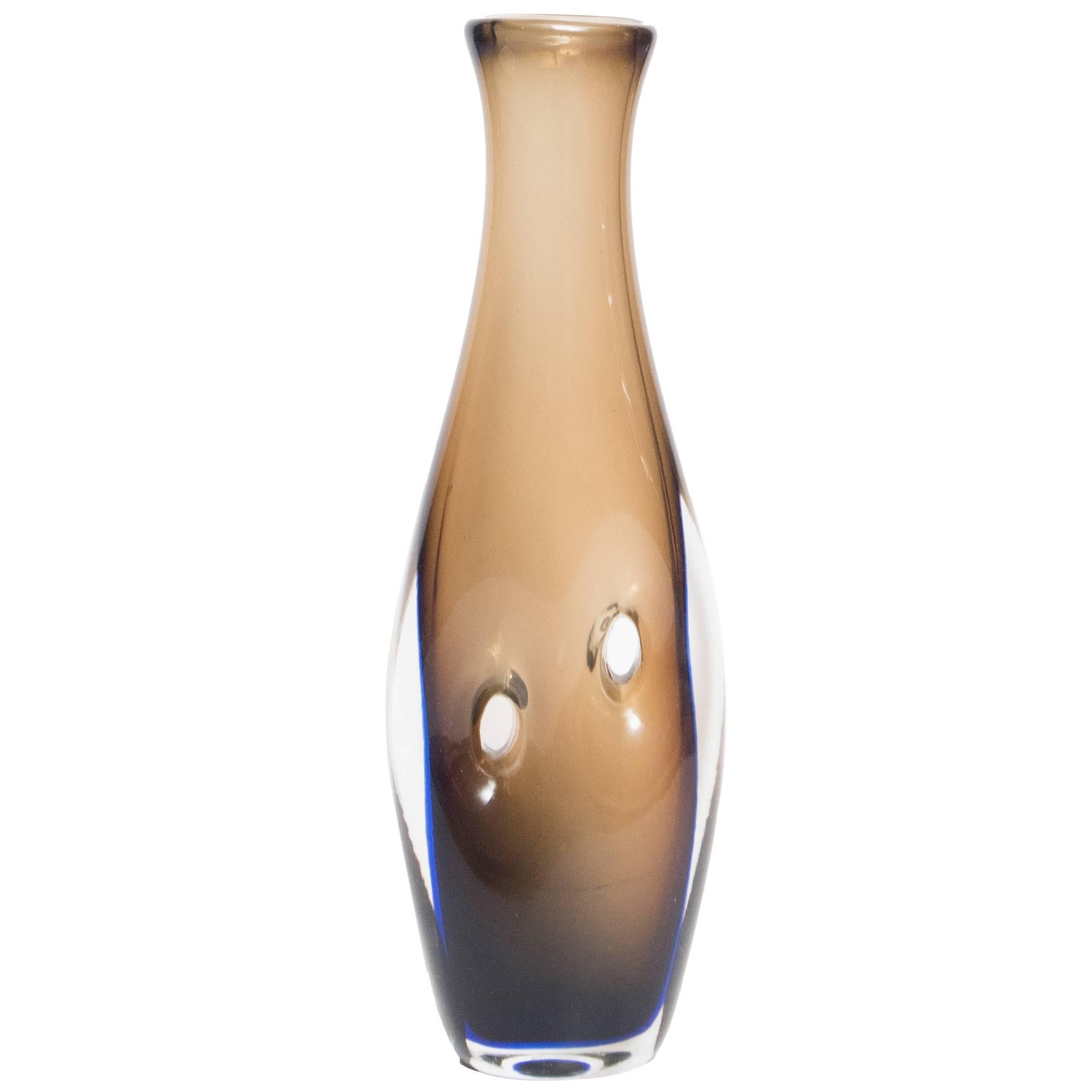 Fulvio Bianconi Brown Murano Glass Italian "Forato" Vase for Venini, 1950s For Sale