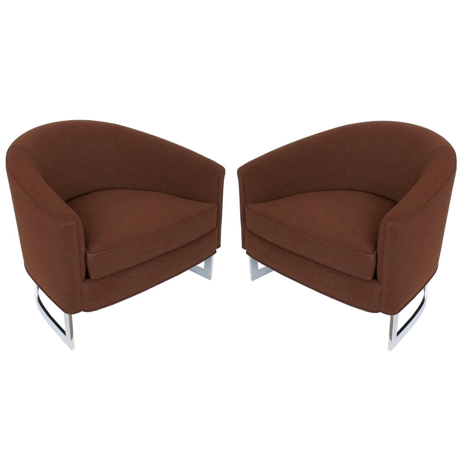 Pair of Barrel Back Lounge Chairs by Selig