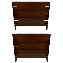 Fantastic Pair of Walnut Bachelors Chests with Brass Hardware