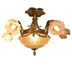 Antique French Bronze Etched Ceiling Mount Chandelier 9