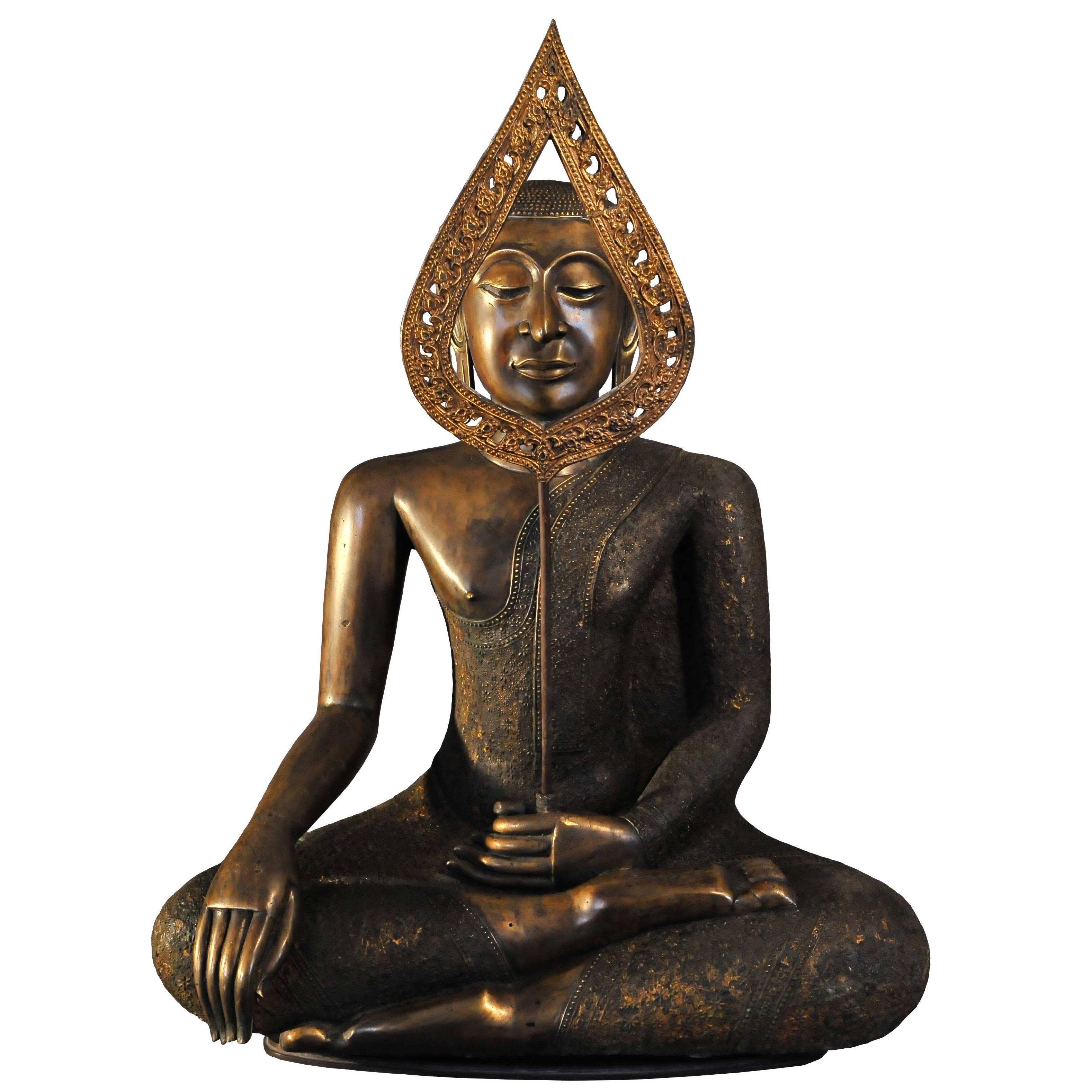 19th Century Bronze Virasana Bodhisattva in Bhumisparsha Mudra, Thailand For Sale