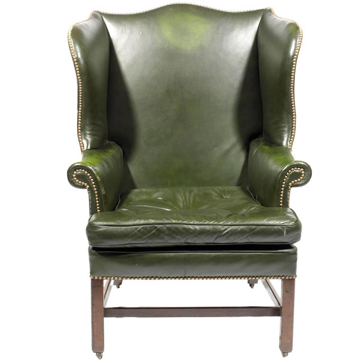 18th Century Georgian Leather Wing Chair For Sale