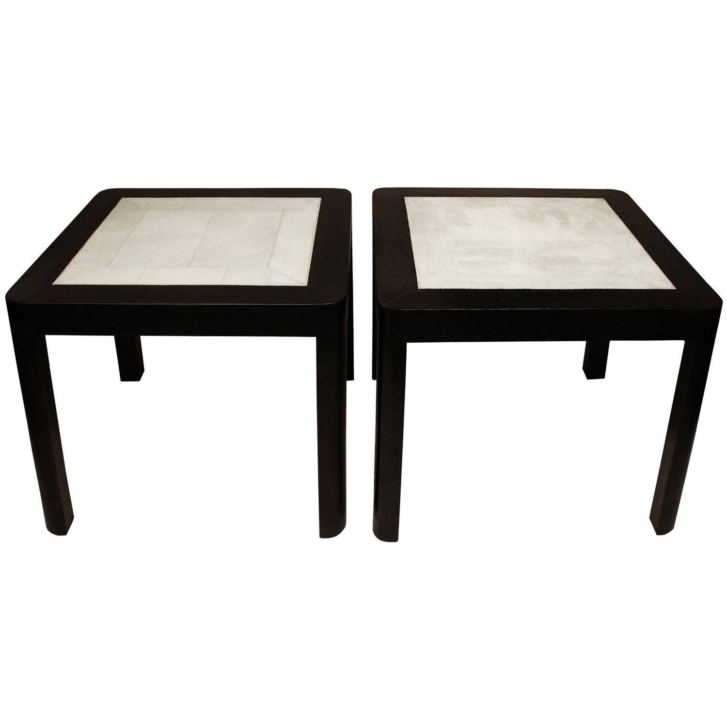 Karl Springer End Tables with Shagreen Tops, 1980s