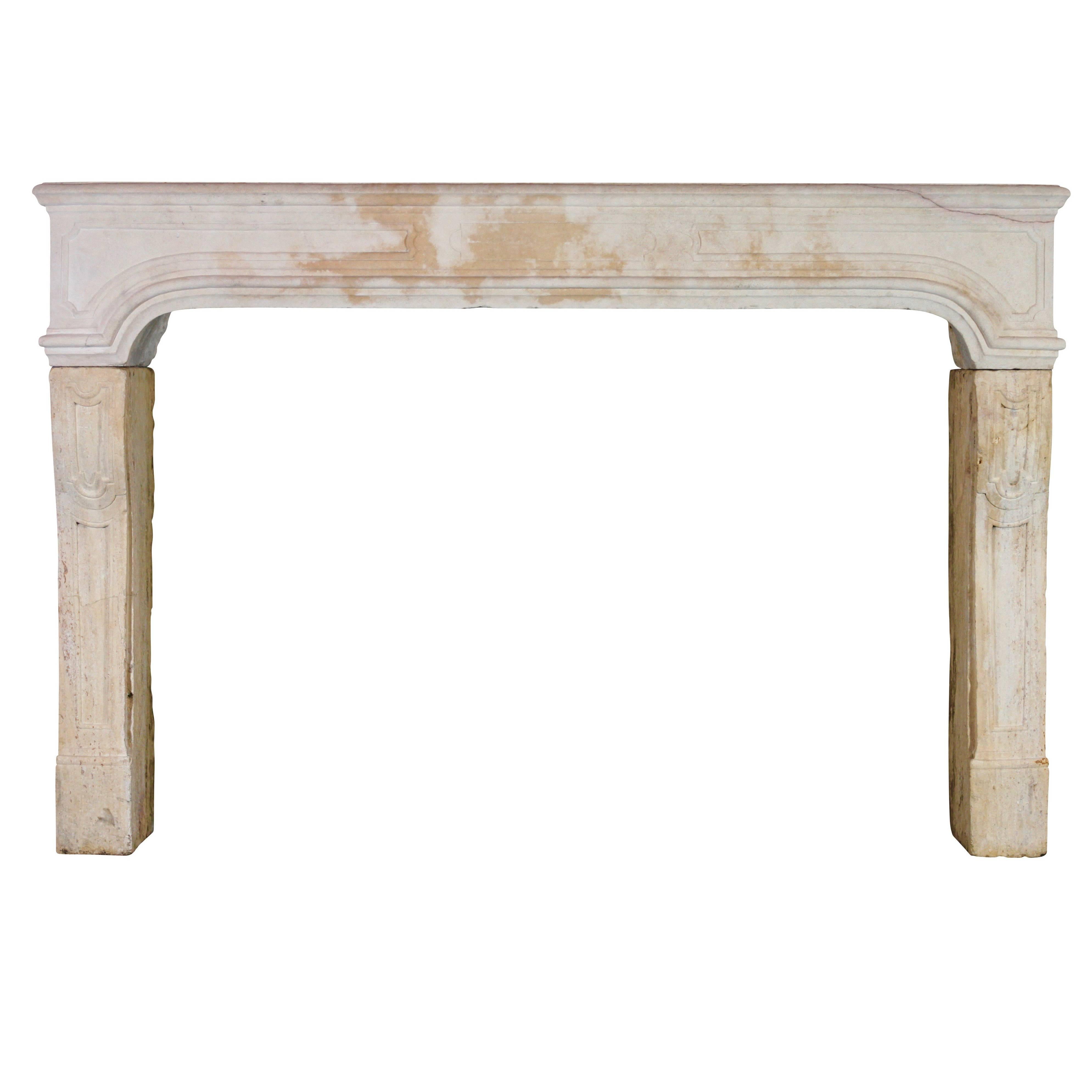 18th Century Original Antique French Country Limestone Fireplace Surround For Sale