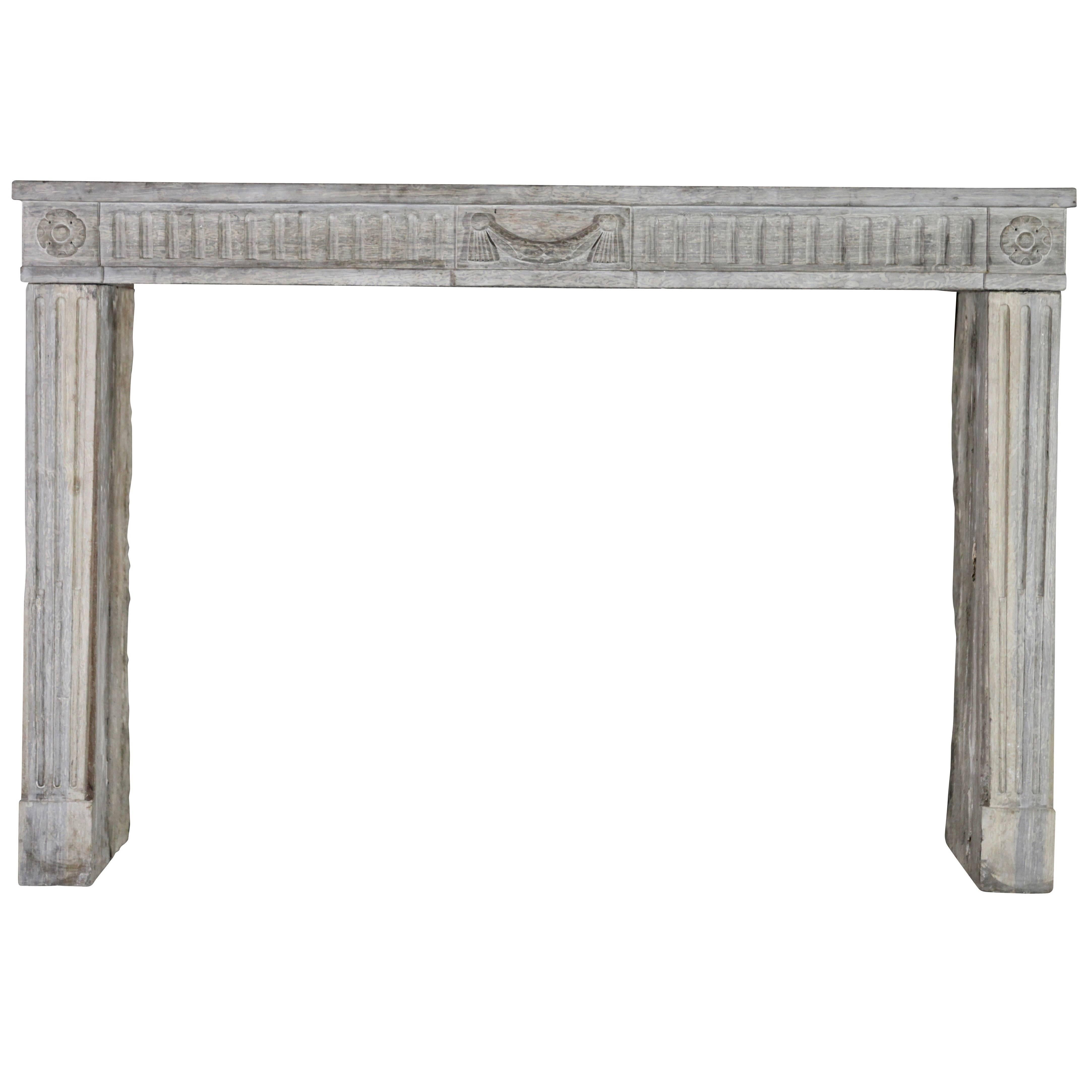 18th Century French Country Bicolor Limestone Fireplace Surround