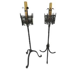 19th Century Two Similar Forge Iron Floor Lamps