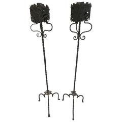 Antique 19th Century Pair of Forge Iron Torchères Floor Lamps