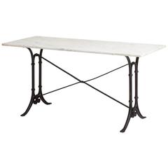 Long French Bistro Table with White Marble-Top, circa 1920 3