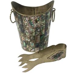 Los Castillo Mexican Abalone and Brass Ice Bucket with Tongs