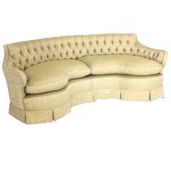 Mid-Century Hollywood Regency Curved and Tufted Sofa