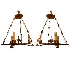 Pair of 20th Century Gilded Iron Chandeliers from Barcelona
