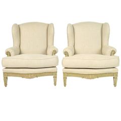 Pair of French Louis XVI Style Wing Back Bergeres