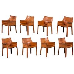 Set of Eight Leather Cab Chairs by Mario Bellini