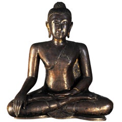 17th Century Bronze Vajrasana Buddha Maravijaya in Bhumisparsha Mudra, Thailand