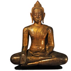 18th Century Gilt Bronze Buddha Maravijaya in Bhumisparsha Mudra, Cambodia