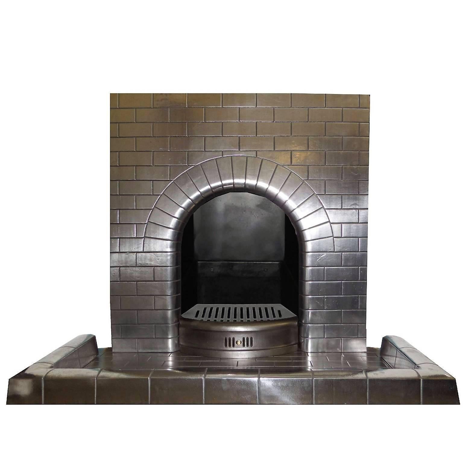 1930s Vintage Art Deco Semi Polished Cast Iron Fireplace Insert, For Sale