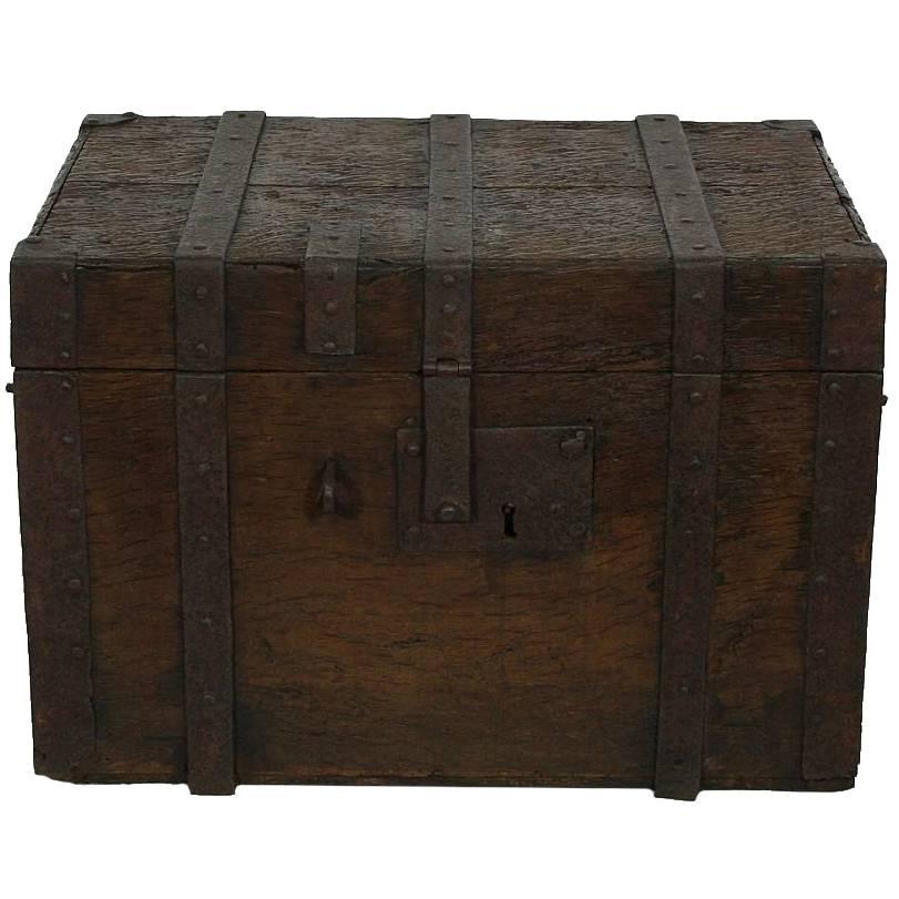 17th Century Early Oak French Chest Strongbox