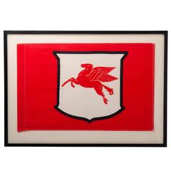 Framed Mobil Gas Pegasus Flag, circa 1940s