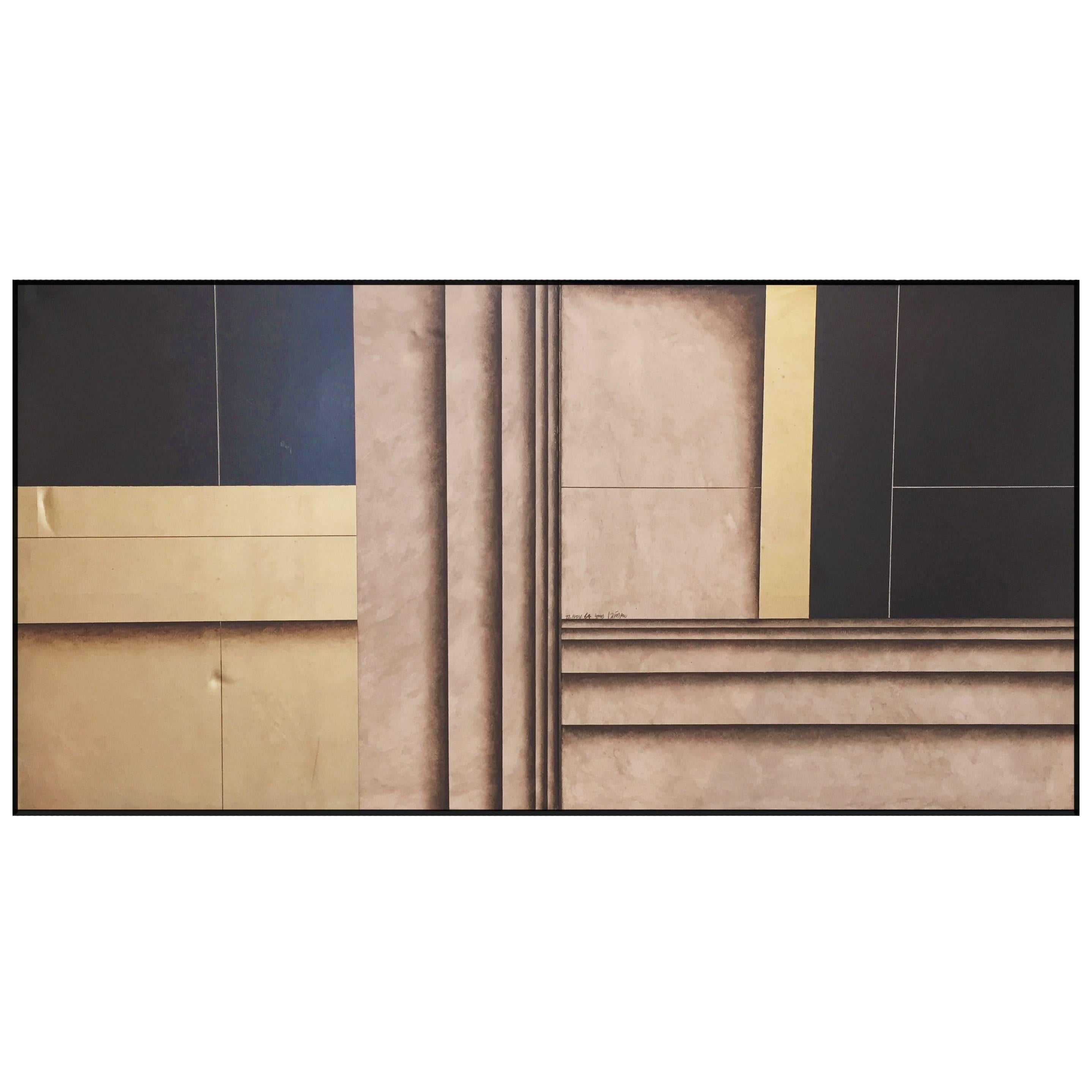 Large Two-Panel Linear Oil Painting by Jens Lausen