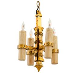 Rustic Gold-Leafed Candle Chandelier, circa 1905
