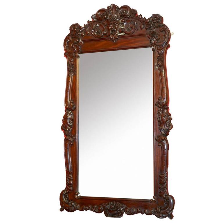 Mid 19th Century Irish Mahogany Carved Wall Mirror For Sale at 1stdibs