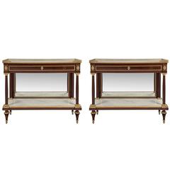 Pair of French Early 19th Century Louis XVI St. Mahogany and Ormolu Consoles
