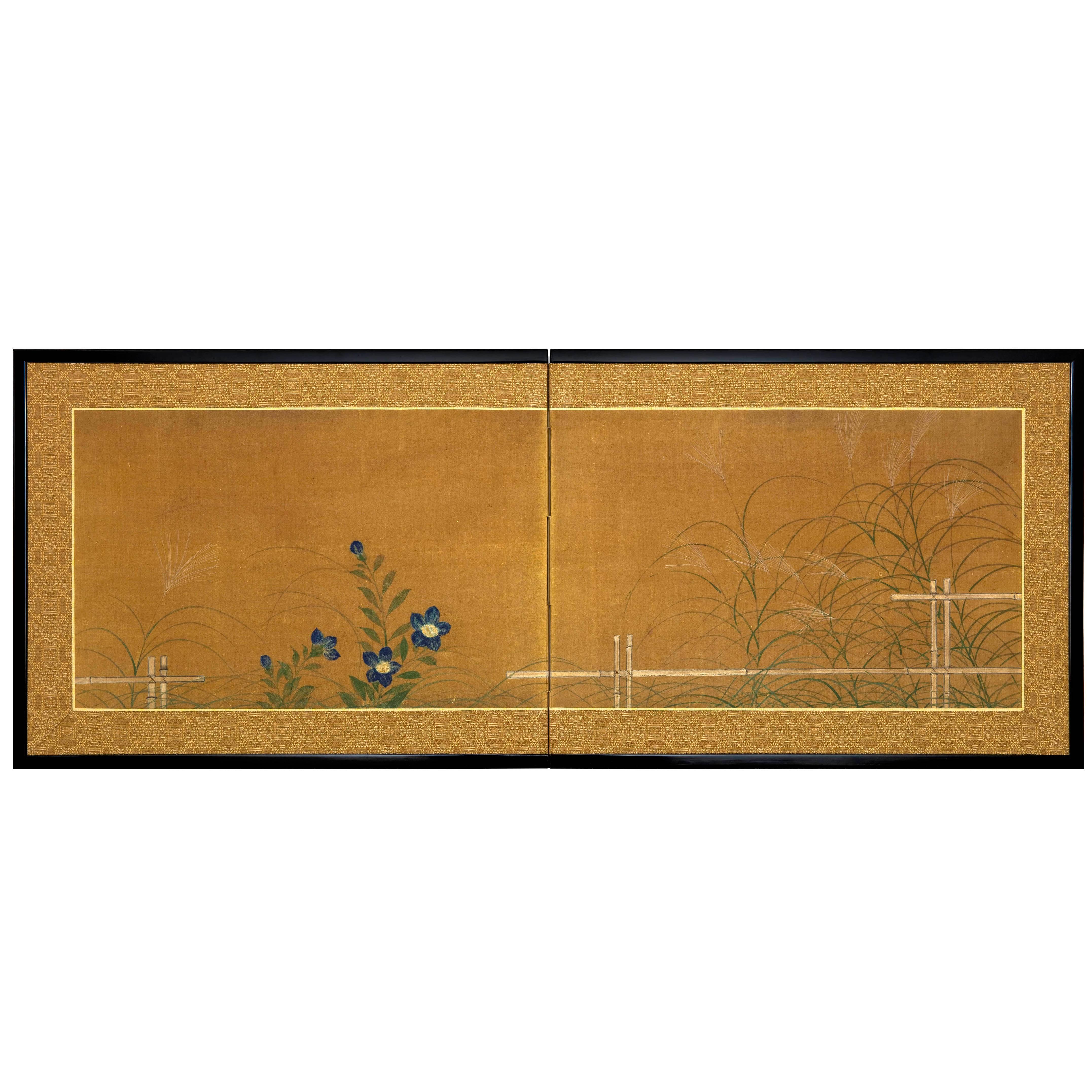 Fall Grasses and Flowers by Bamboo Fence For Sale
