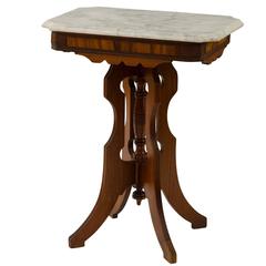 Antique Petite Walnut Victorian Table With Marble Top, circa 1870s
