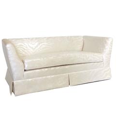 Hollywood Regency Style Silver Zebra on Cream Print Chenille Loveseat