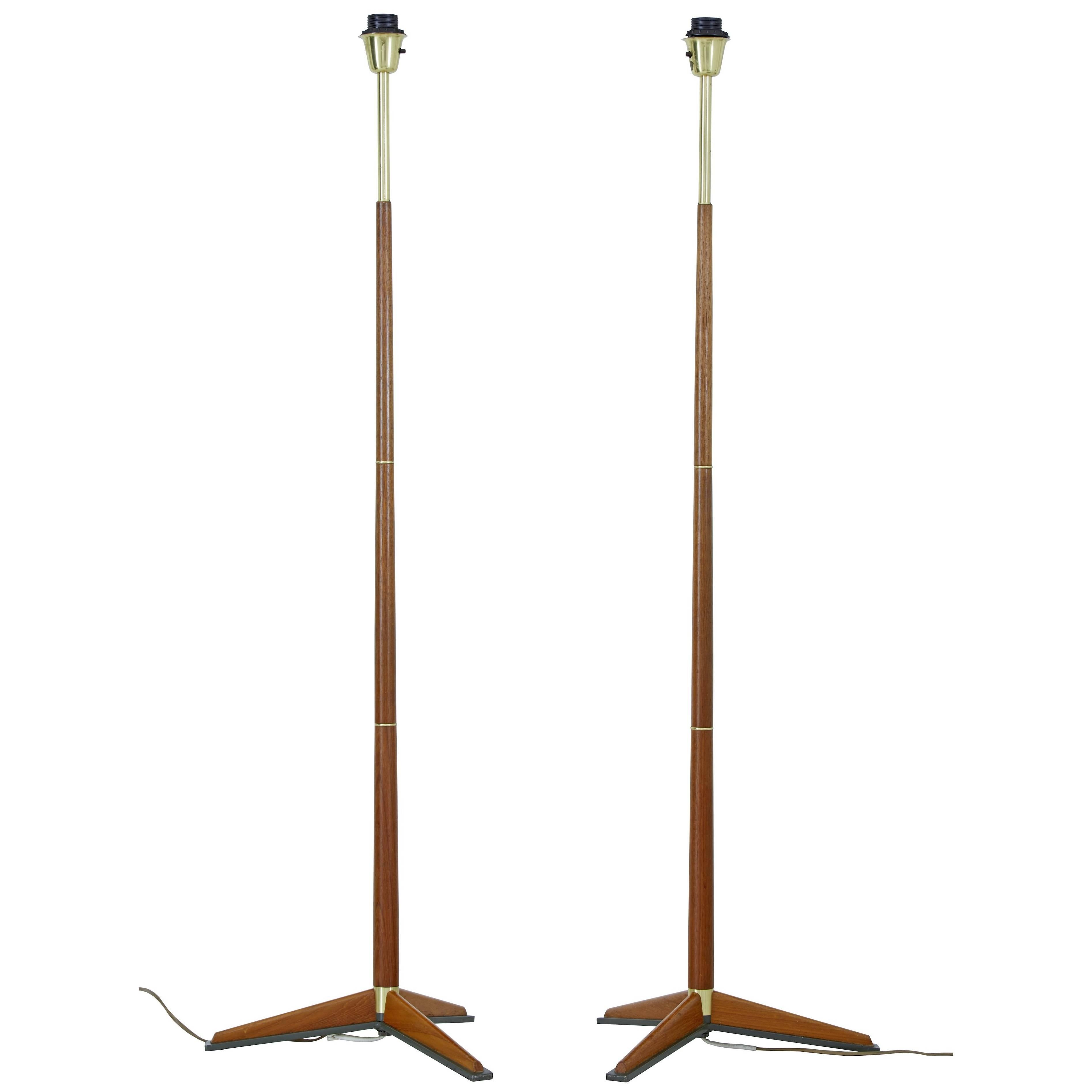 Pair of Scandinavian Modern Teak and Brass Floor Lamps