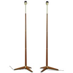 Pair of Scandinavian Modern Teak and Brass Floor Lamps