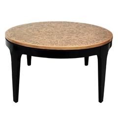 Round Etched Copper Top Coffee Table