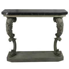A French Painted Console With Marble Top A French Painted Console With Marble Top