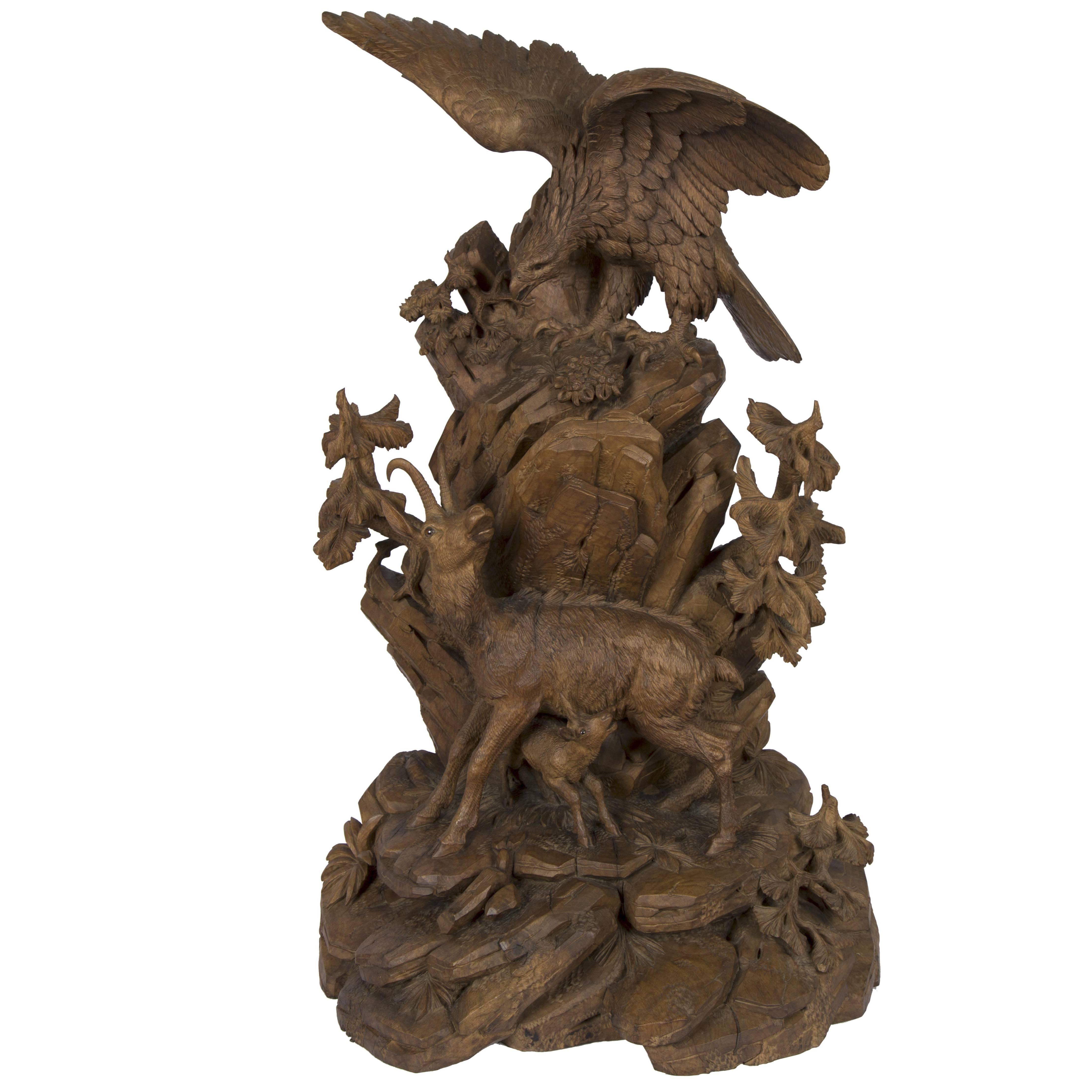 Swiss “Black Forest” Carved Walnut Sculpture, circa 1890 For Sale