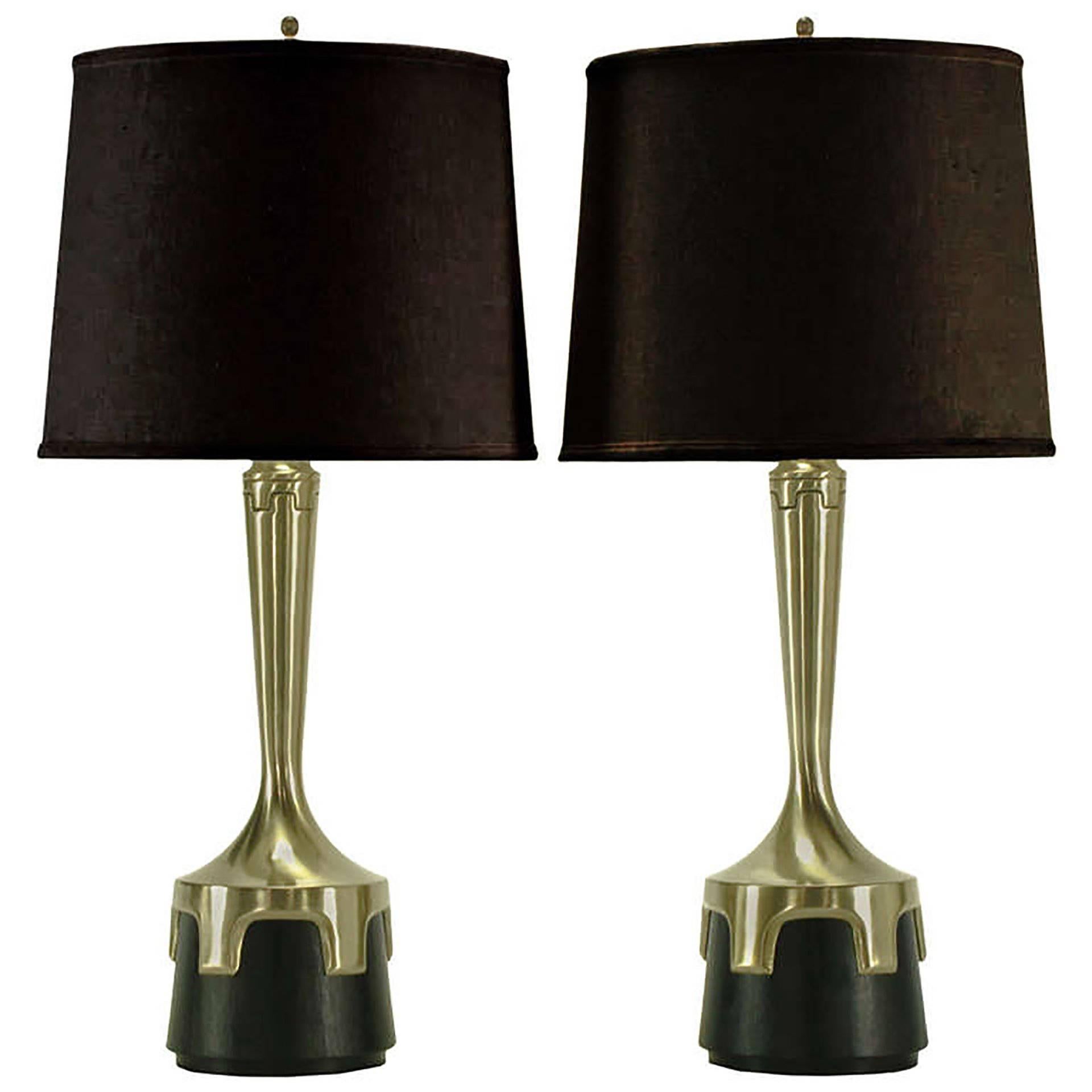 Pair of Frederick Cooper Nickel and Ebonized Walnut Table Lamps
