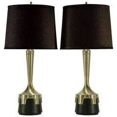 Pair of Frederick Cooper Nickel and Ebonized Walnut Table Lamps
