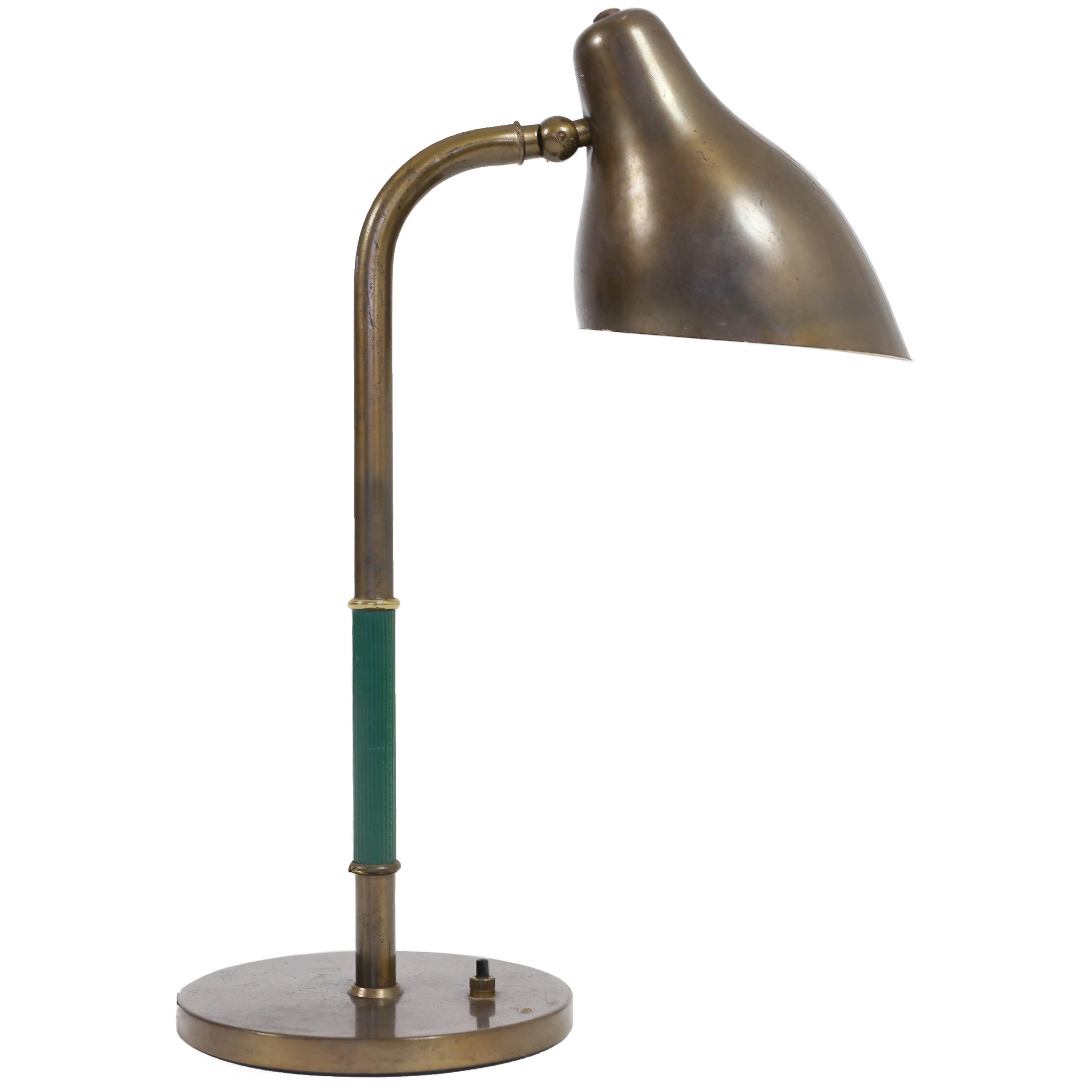 Vilhelm Lauritzen Brass and Vinyl Table Lamp, 1940s at 1stDibs