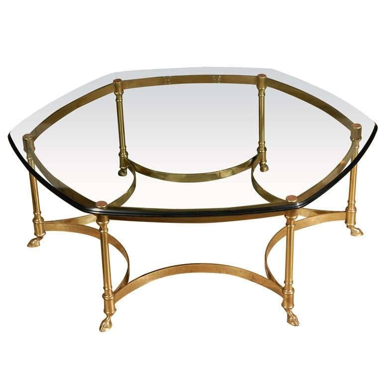 Polished Brass and Glass Octagonal Coffee table, La Barge