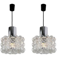 Pair of Beautiful Bubble Glass Pendant Lamps by Helena Tynell, 1960 10